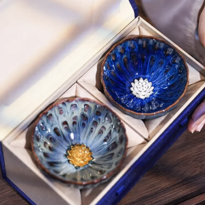 Dunhuanglume Dunhuang lotus tea cup pair gift box - wedding/newlywed gift set