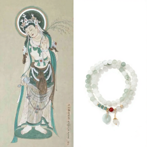 Dunhuanglume Dunhuang Dreamy Mist Veil Tian Shan Jade & South Red Agate Double-Wrap Bracelet Front View