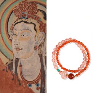 Silk Road Gems Dunhuang Dream multi-strand South Red Agate bracelet with floating ice veins - Chinese vintage skin-toning jewelry for her